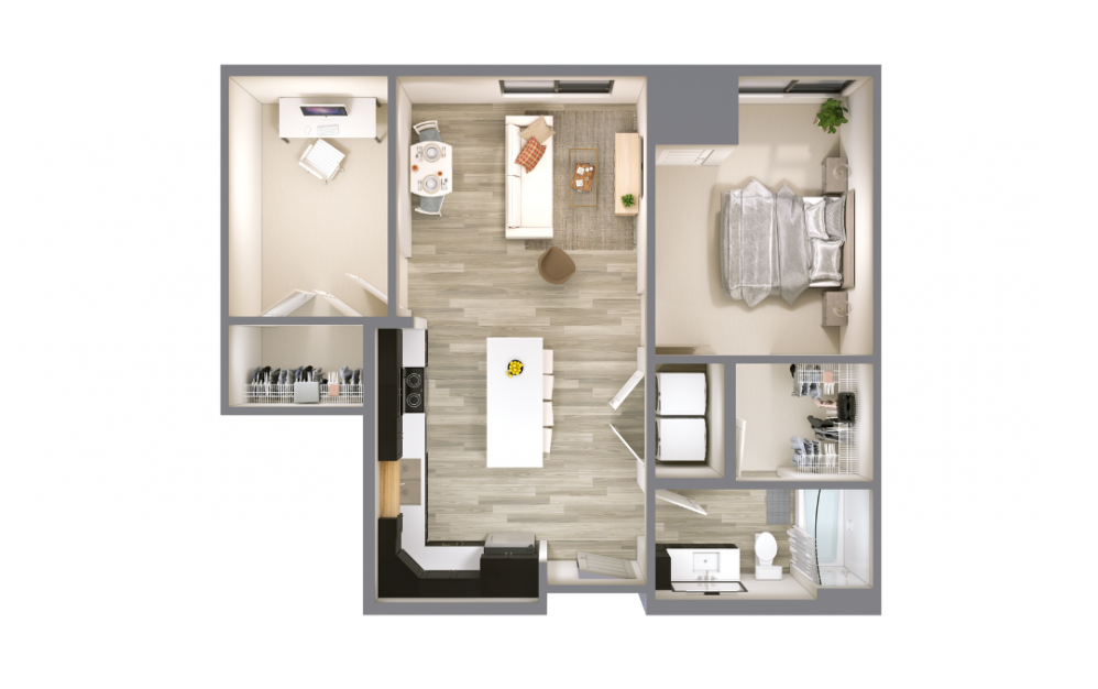 Arthur - 1 bedroom floorplan layout with 1 bathroom and 851 square feet